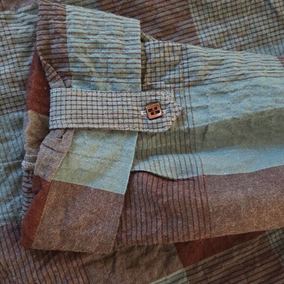 Habitat Women Plaid Printed Shacket Button Up Tunic Blouse Turquoise Black Small - Picture 6 of 11